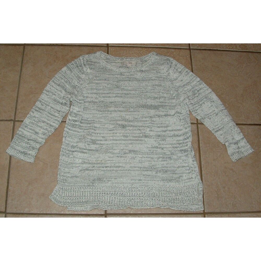 LOFT Stretchy Sz Large Marled Gray Casual or Dress Crew Neck Lightweight Sweater